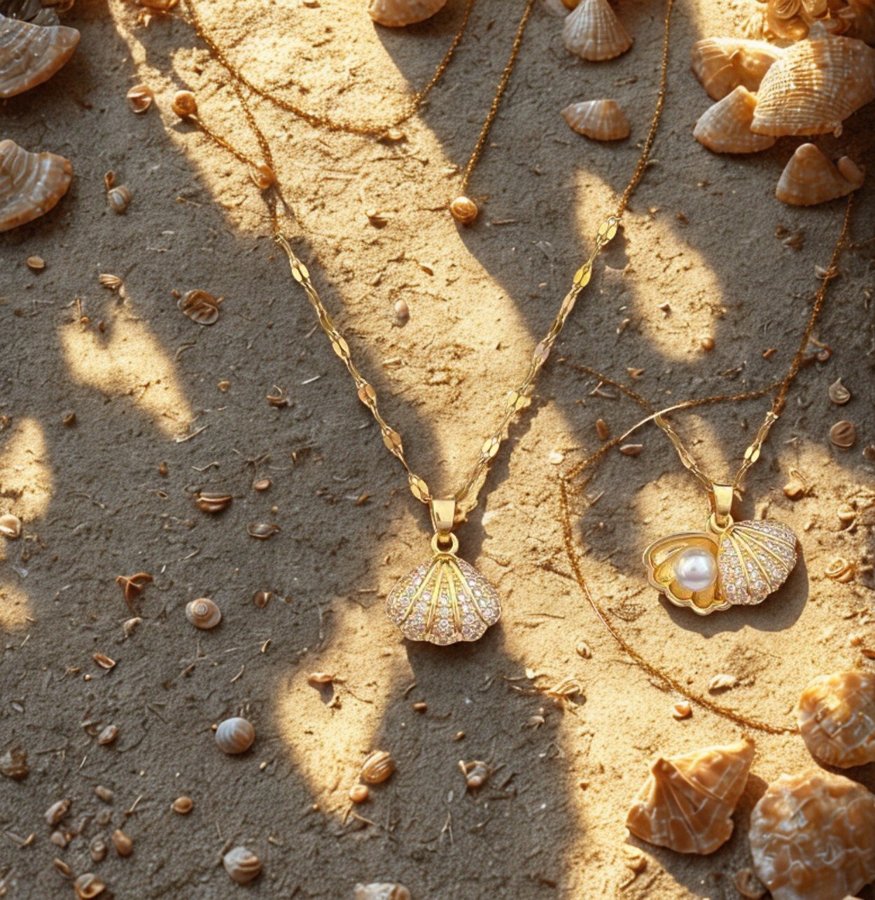 Minimalist Beach Shell Pendant Necklace – 304 Stainless Steel, 18K Gold Plated, Waterproof
