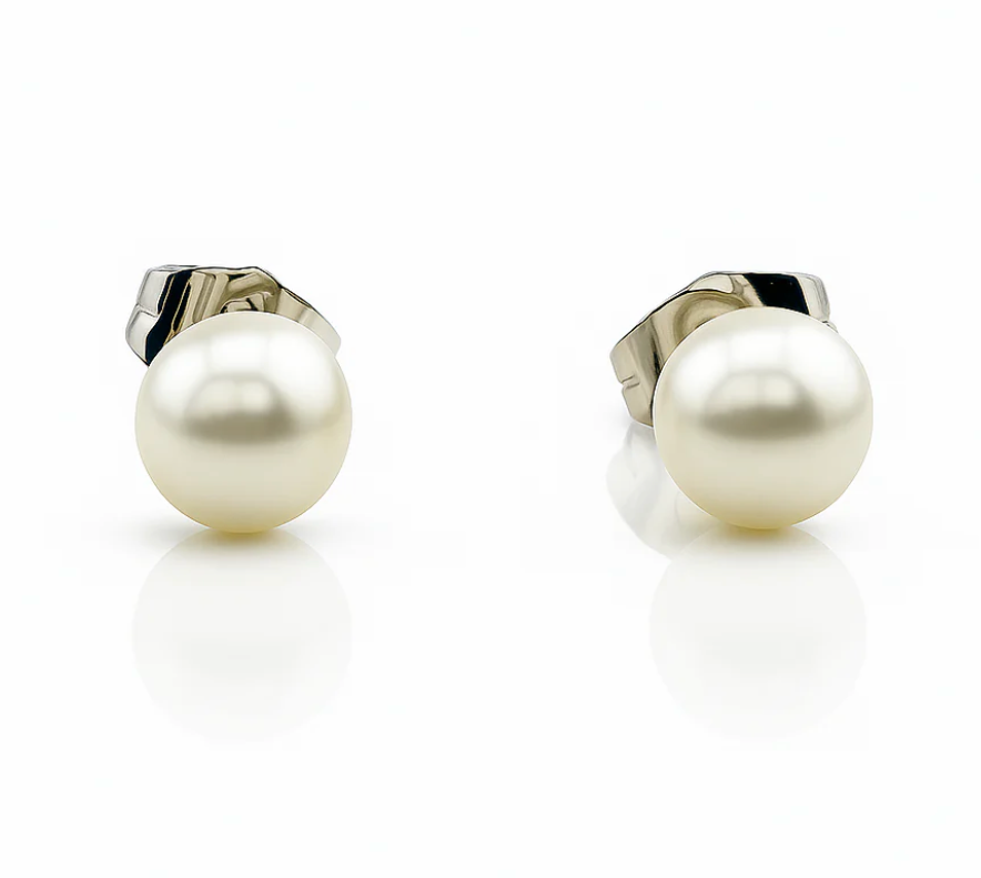 Rhodium Plated Pearl Stud Earrings – 5mm Hypoallergenic Waterproof Earrings
