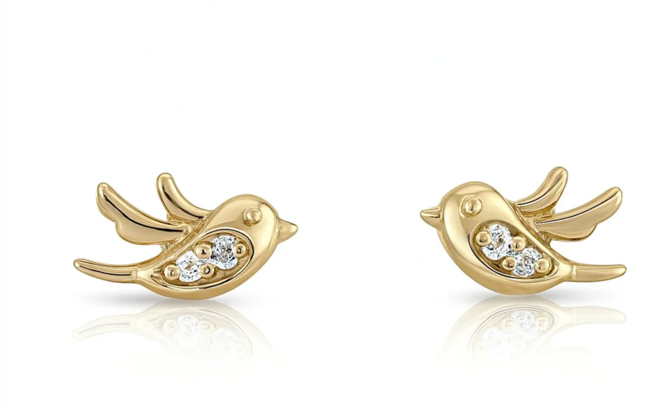 Bird Stud Earrings with Cubic Zirconia – Gold Plated Copper