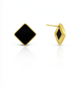 Black Square Stud Earrings, Gold Plated, 2 cm