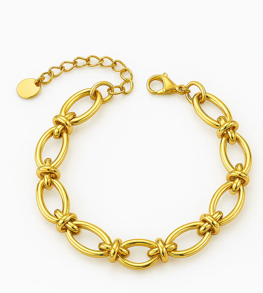 Gold Plated Stainless Steel Knot Link Bracelet, 16+5 cm