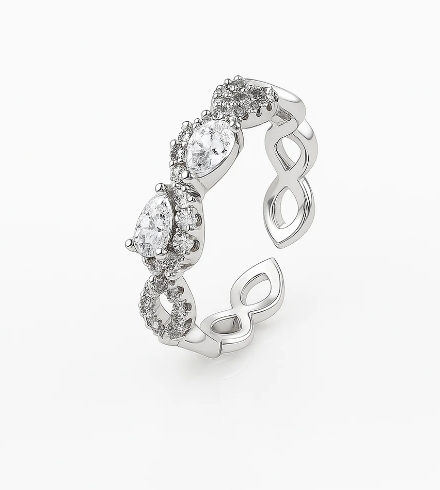 Rhodium Plated Infinity Ring with CZ – Adjustable Size 7–8