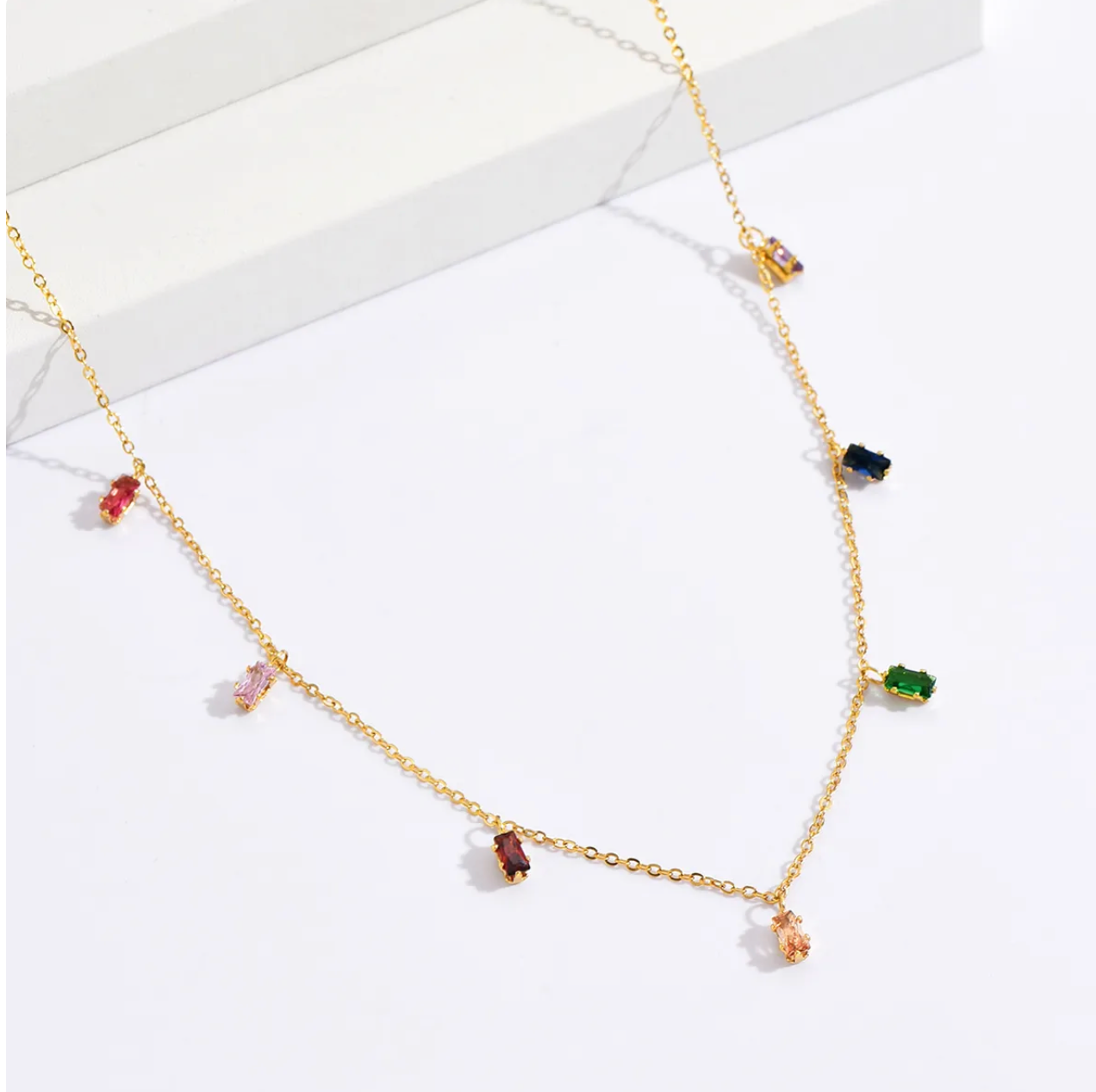 Simple Style Rectangle 304 Stainless Steel Zircon 14K Gold Plated Inlay Stainless Steel Necklace