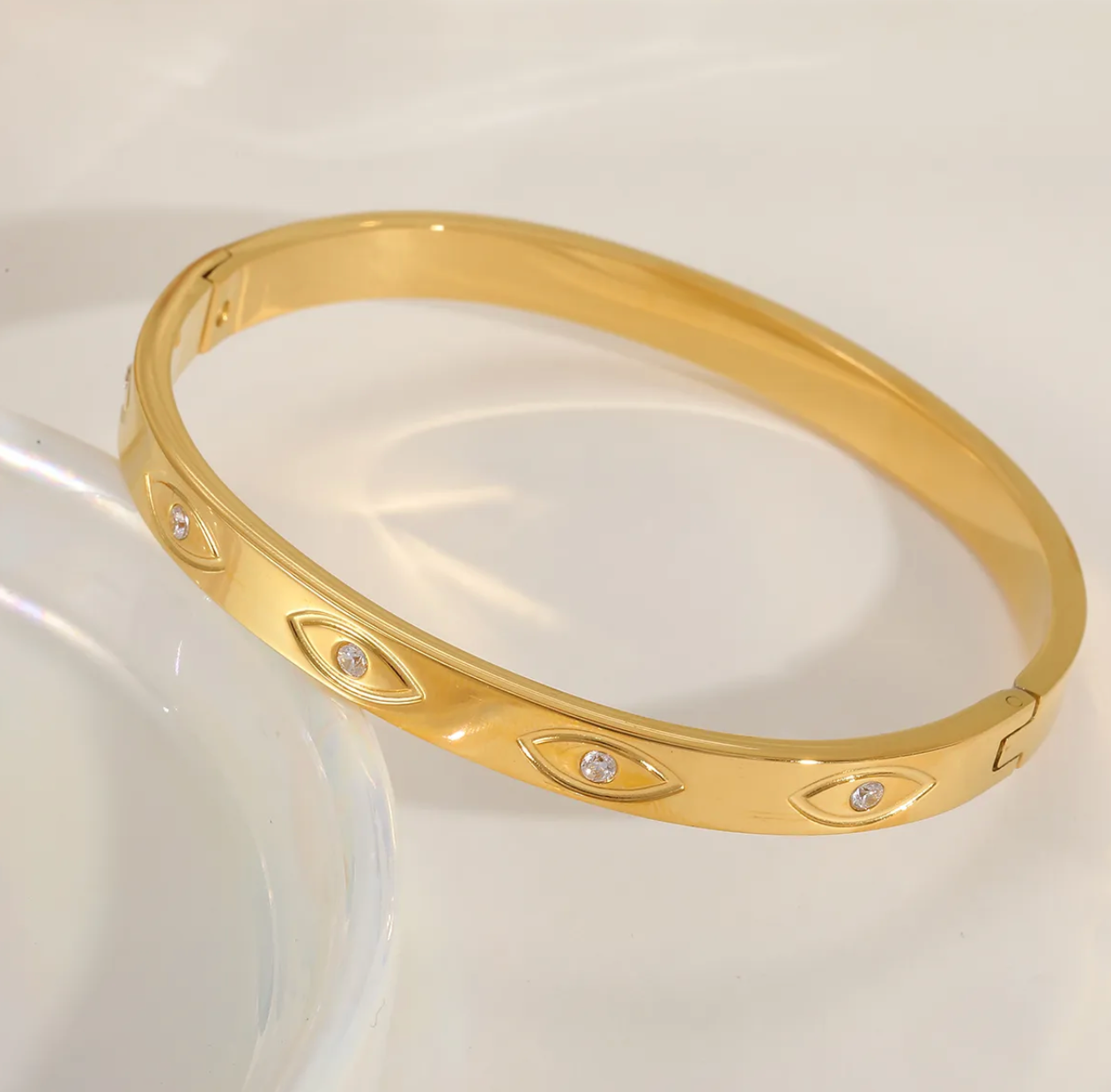 Simple Style Round Titanium Steel Plating Inlay Zircon 18k Gold Plated Bangle