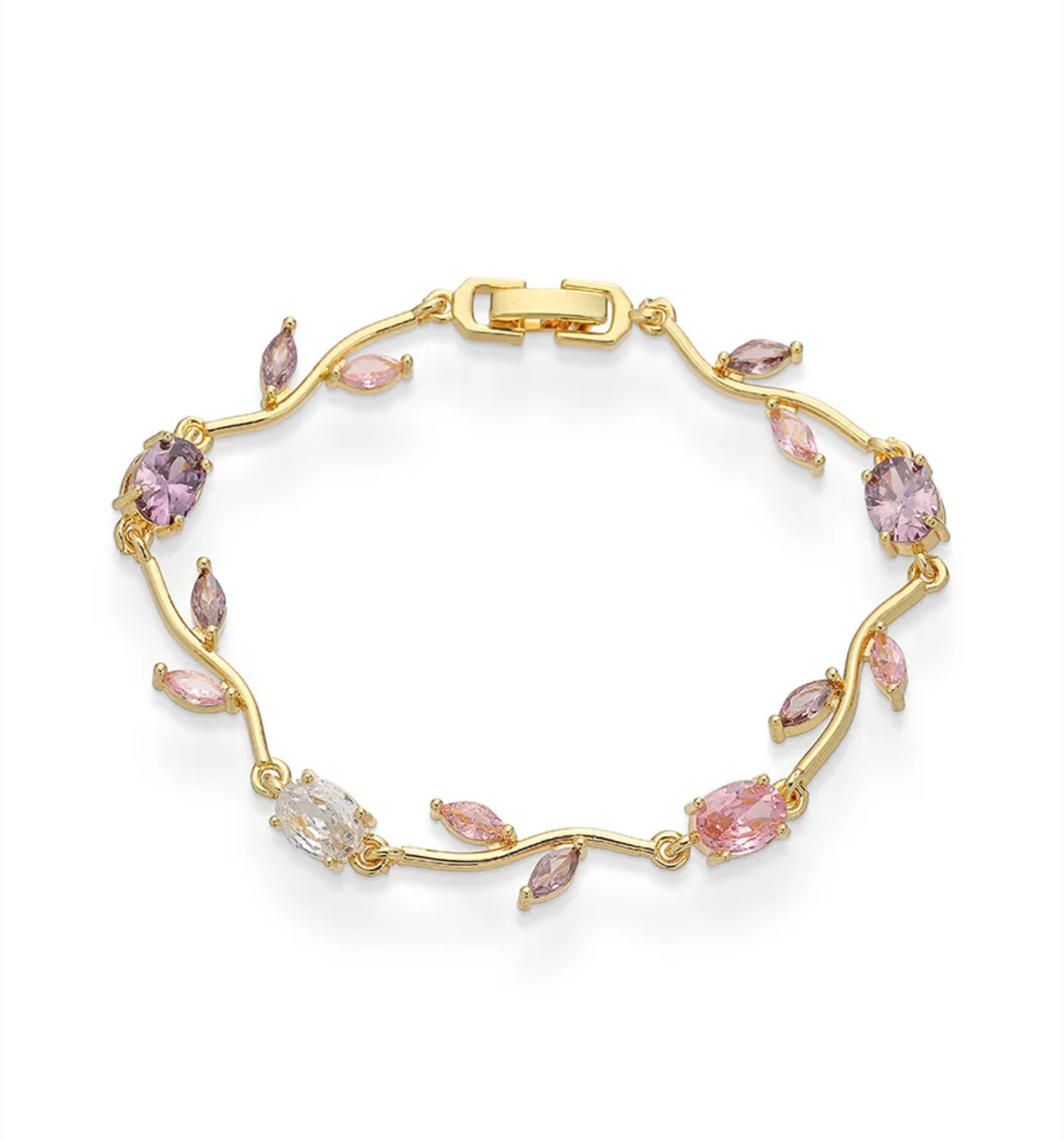 Elegant 18K Gold Plated Zircon Bracelet – Romantic Branch & Leaf Floral Design
