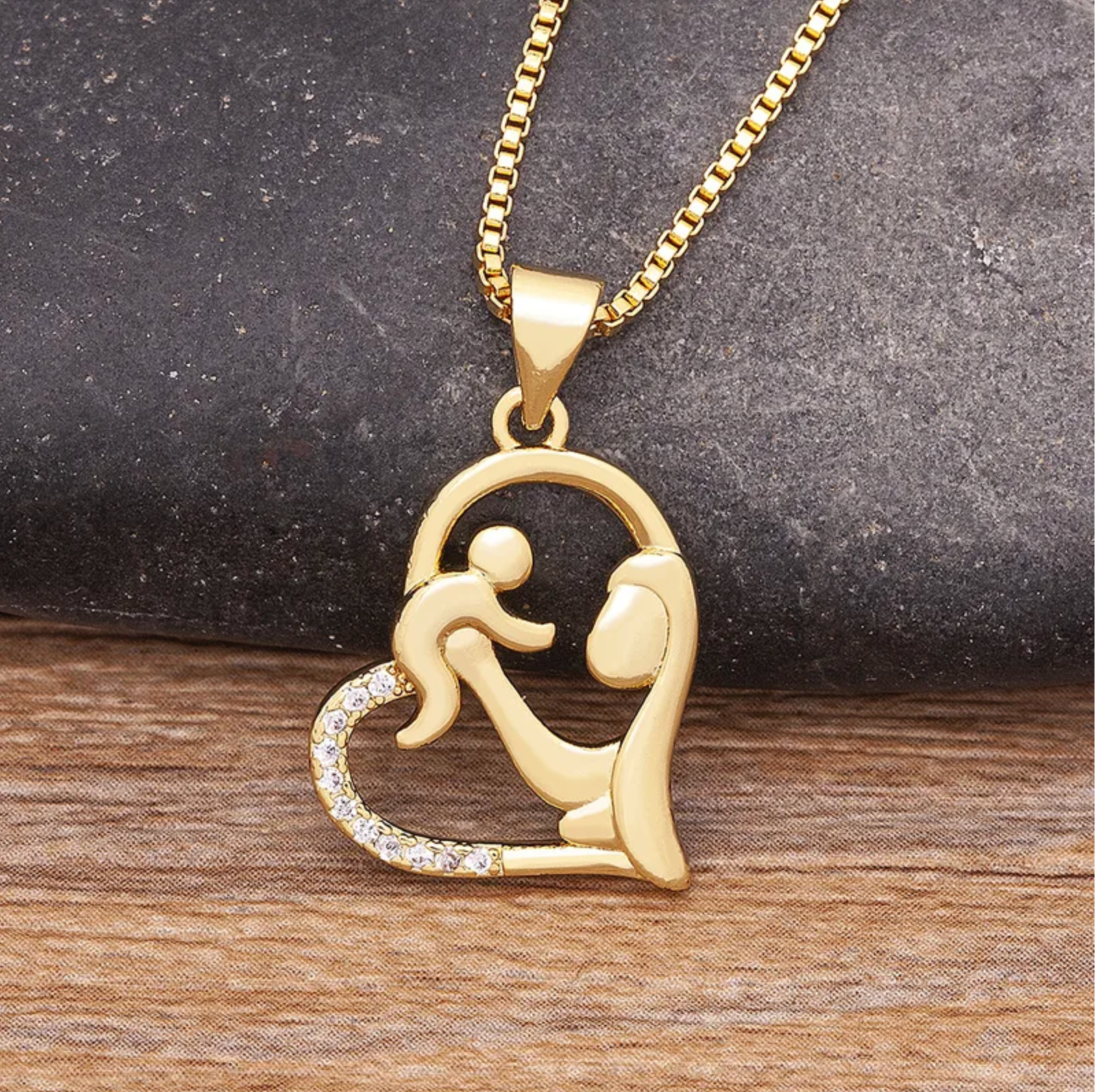 Gold Plated Copper Mom Necklace Women's Heart Pendant
