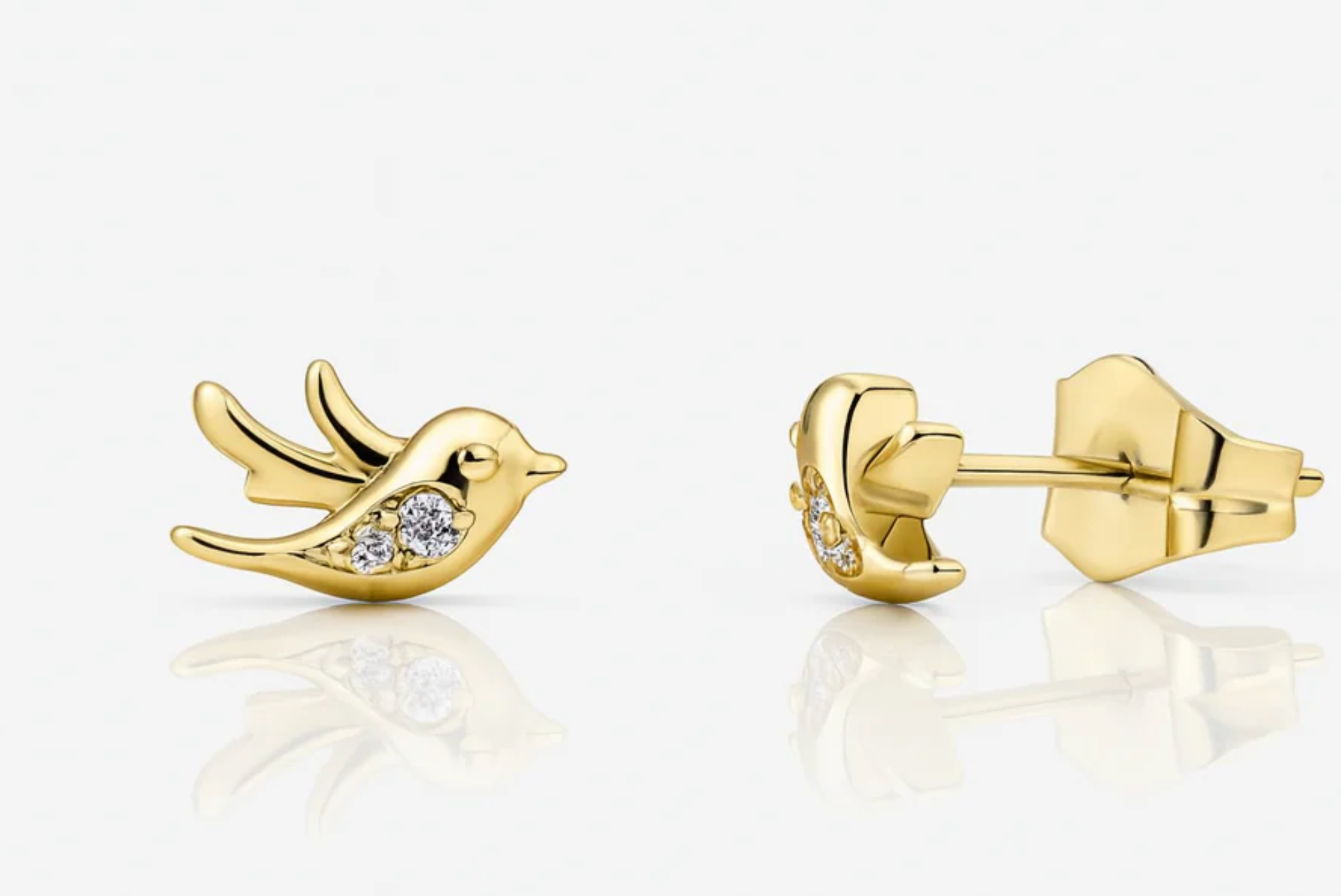 Bird Stud Earrings with Cubic Zirconia – Gold Plated Copper