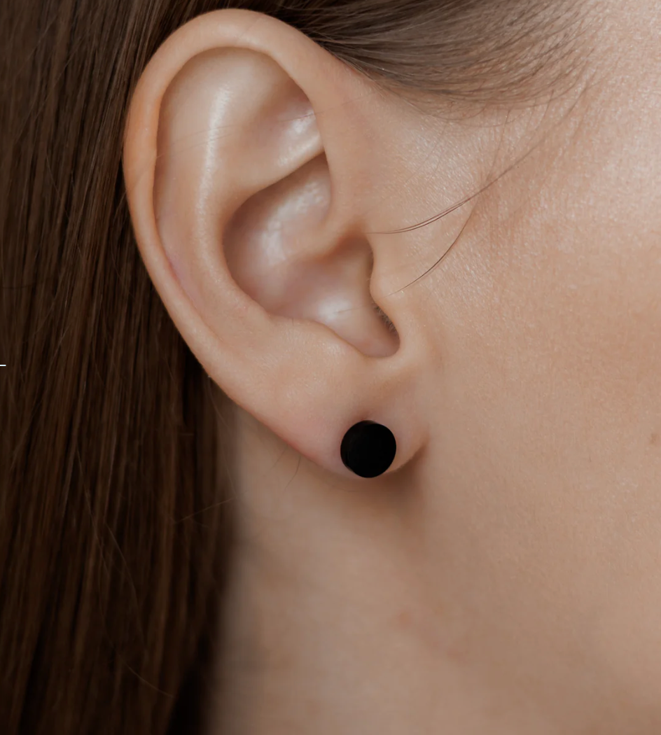 Black Rhodium Plated Stud Earrings, 6mm Round, Hypoallergenic