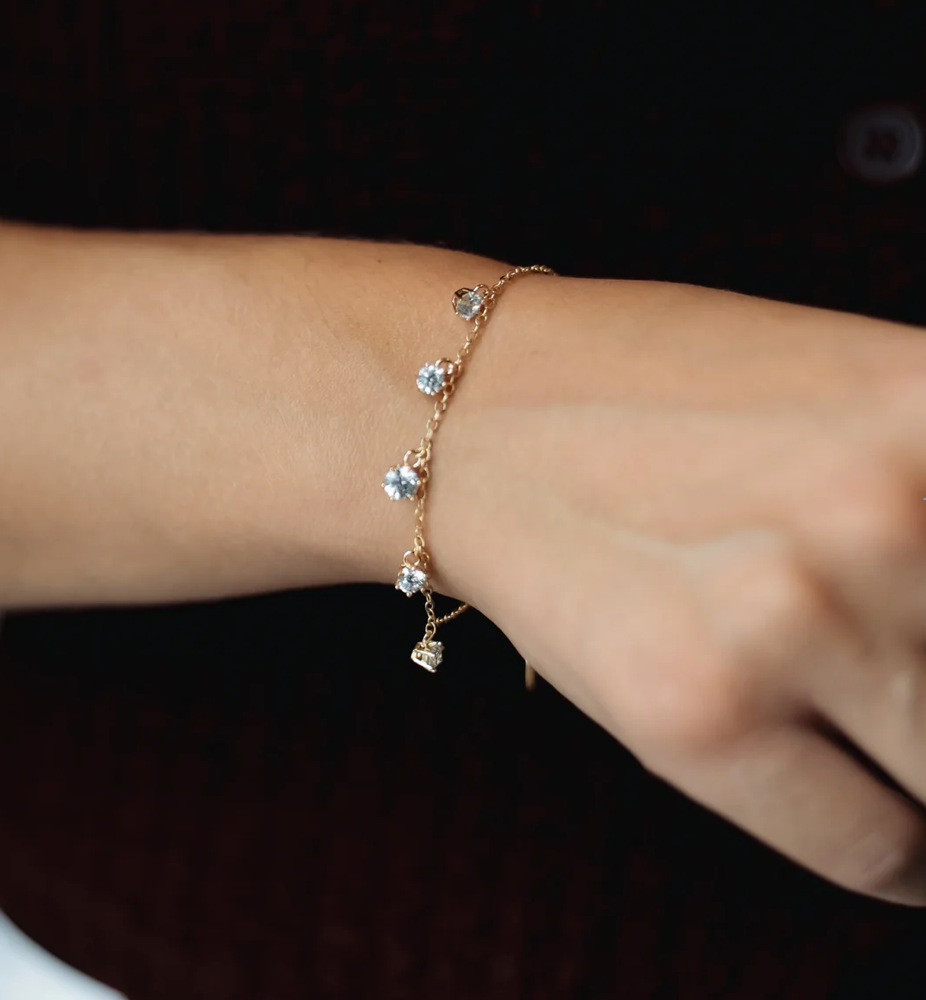 Gold Plated Bracelet with CZ Charms, Adjustable 16+5 cm