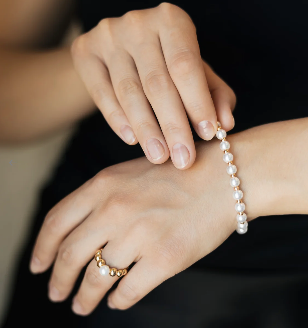 Gold Plated Bracelet with Faux Pearls & Golden Accents – 16+5 cm