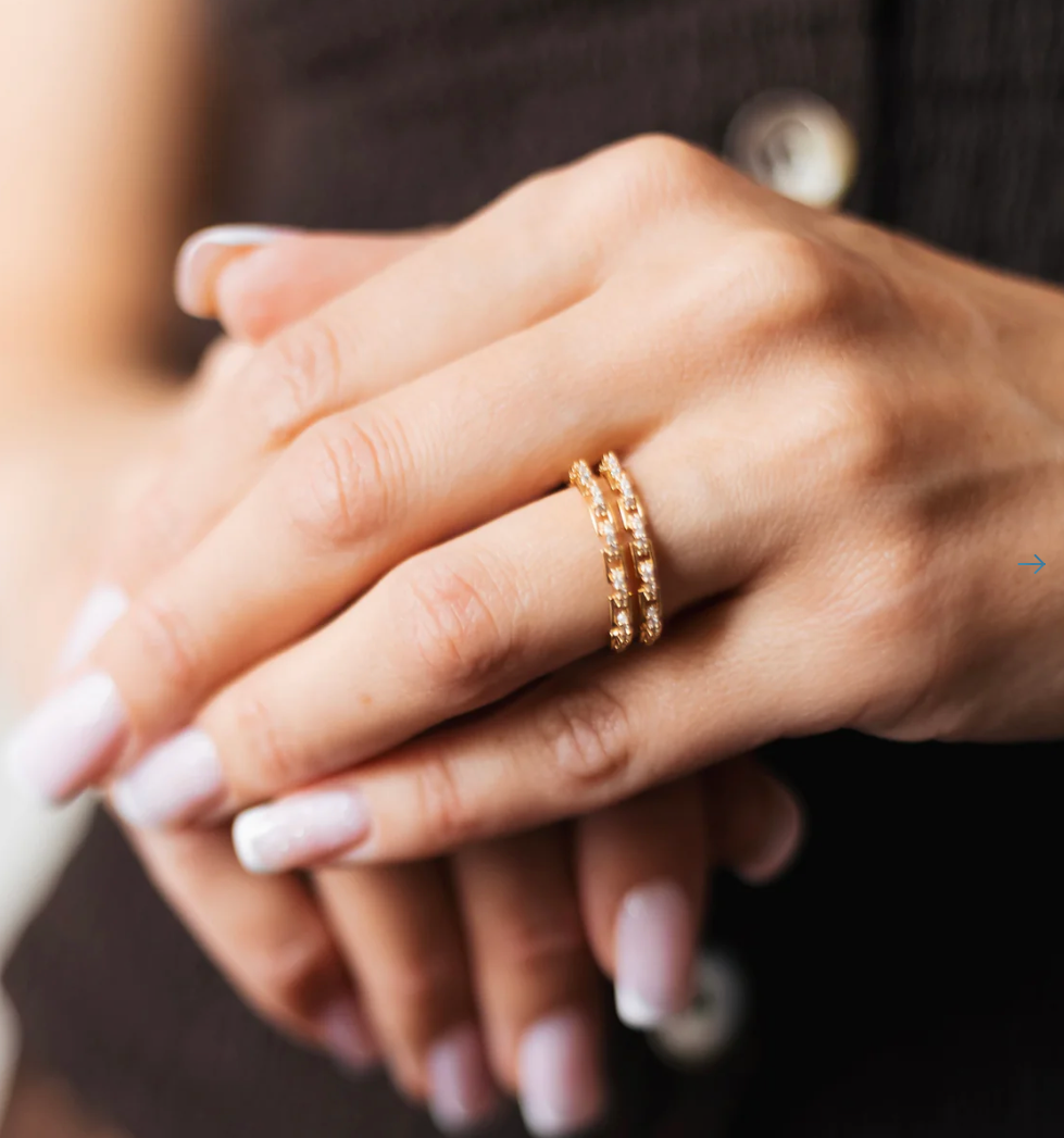 Gold Plated Double Row Ring with Cubic Zirconia – Adjustable 6-7