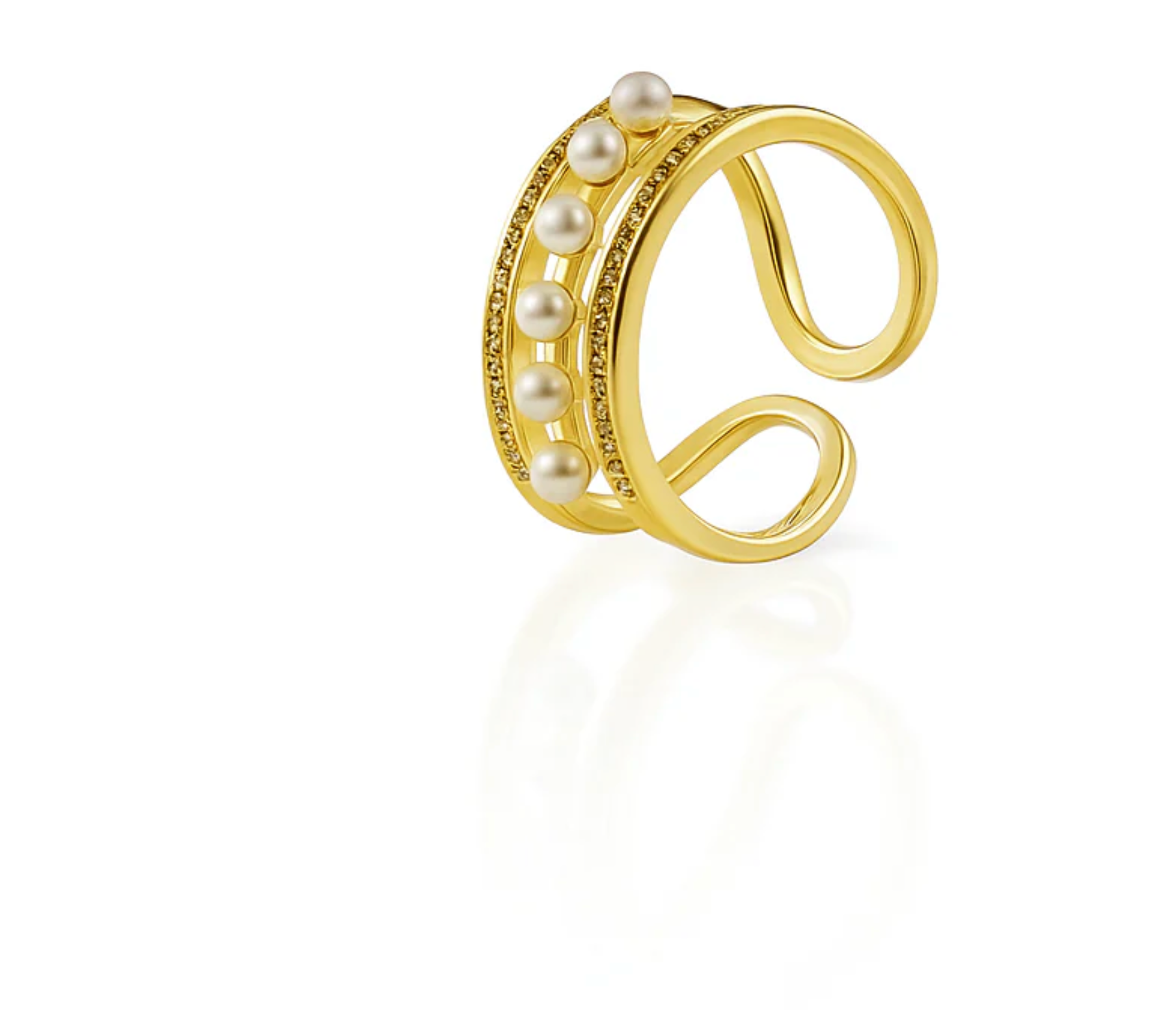 Gold Plated Pearl Double Band Ring – Size 5–6