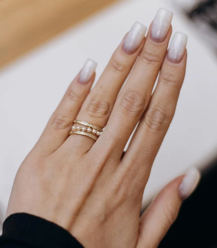 Gold Plated Pearl Double Band Ring – Size 5–6