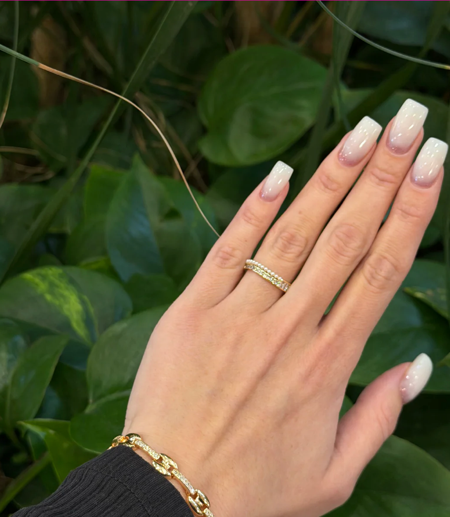 Gold Plated Pearl Band Ring – Adjustable Size 7–8