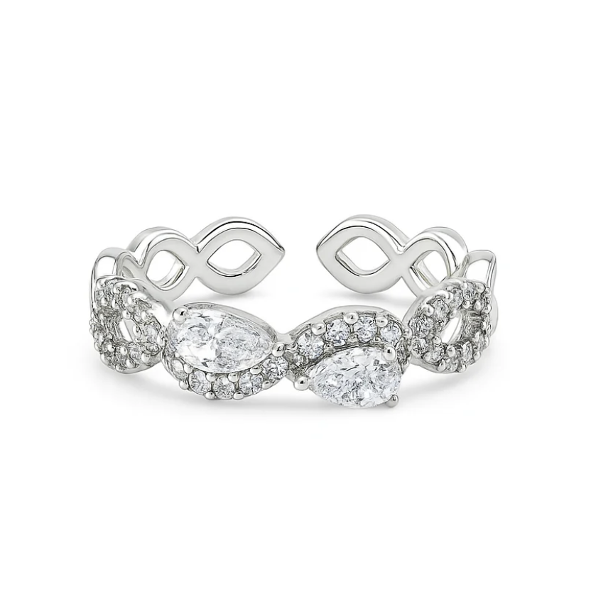 Rhodium Plated Infinity Ring with CZ – Adjustable Size 7–8