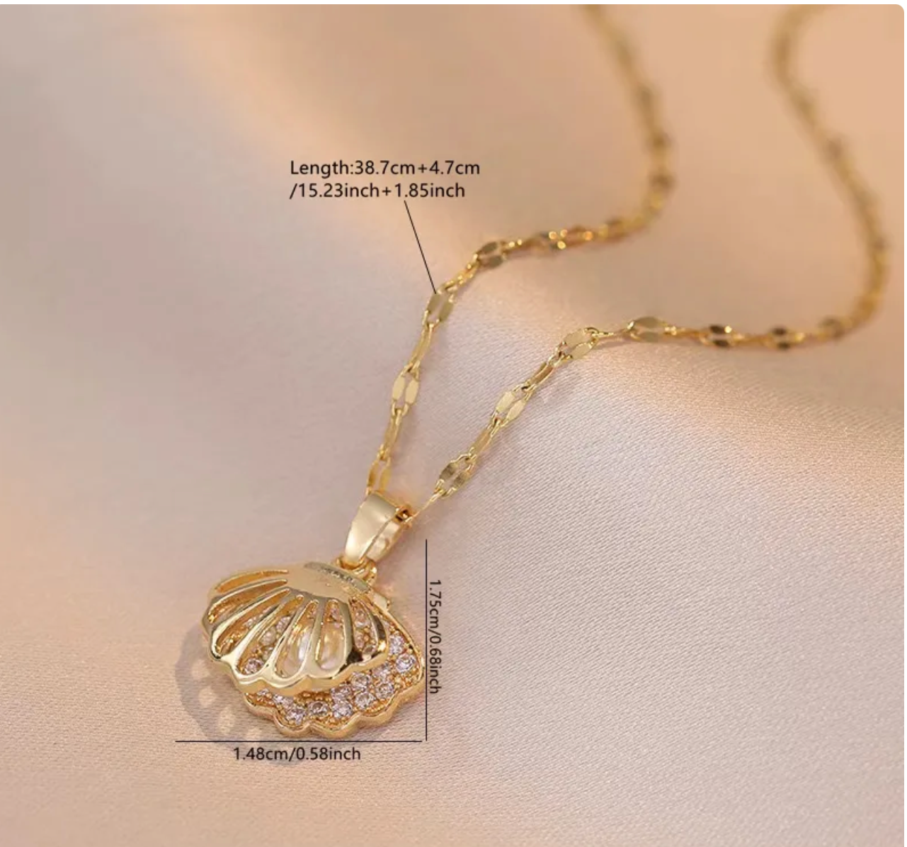 Minimalist Beach Shell Pendant Necklace – 304 Stainless Steel, 18K Gold Plated, Waterproof